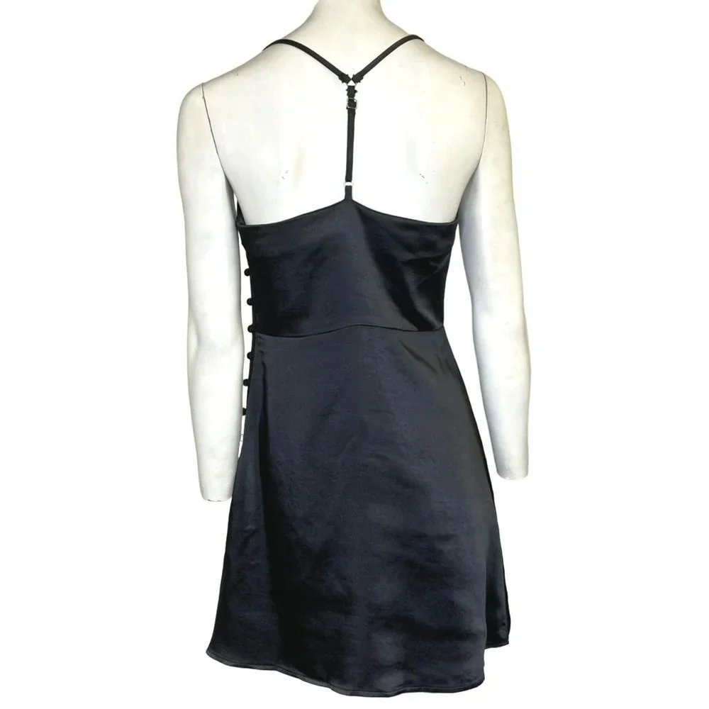 The Vintage Shop Drape Neck Mini Slip Dress Black Size Large NWT